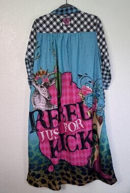 Fat Rat Family Duster Top Womens Small Plaid Rebel Kicks Western Snap Tunic